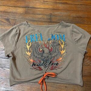 Brown Graphic Crop Top with Eagle Design